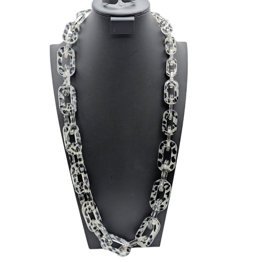 Zenzii Kelsey Gray Black Animal Print Chunky Resin Graduated Chain 36" Necklace