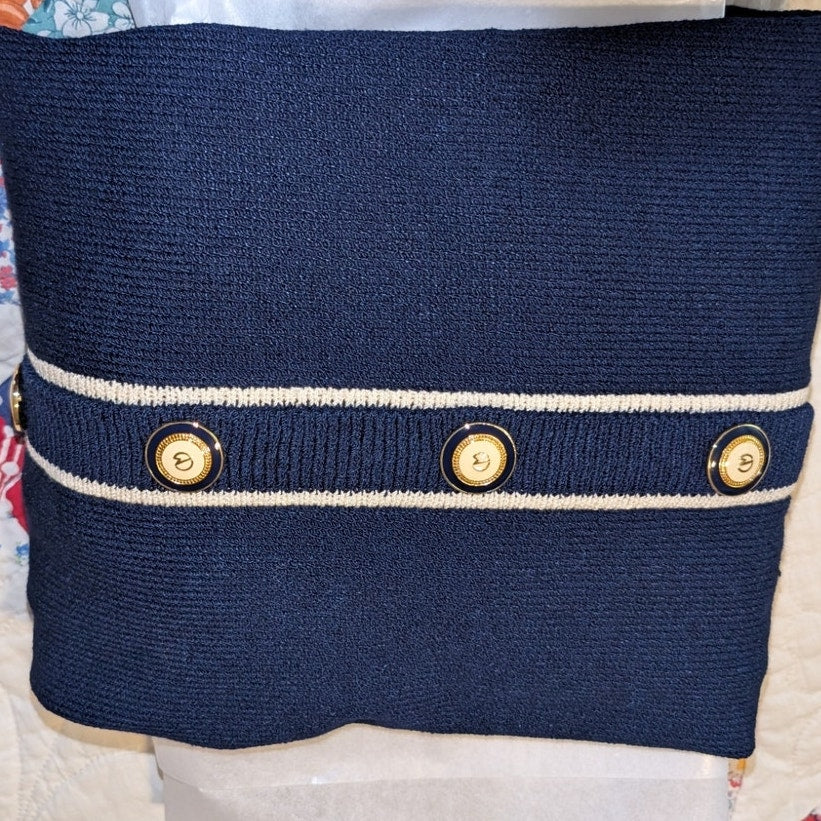 Vtg Comma Knit Collection Couture Blue Cream Santana Nautical Cardigan Sweater
