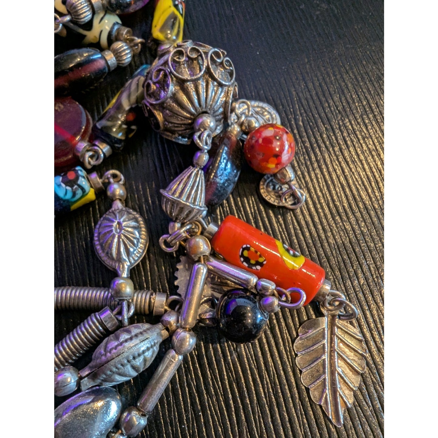 Antique/Vtg Murano Venetian Millefiori African Trade Beads Dangle 34" Necklace