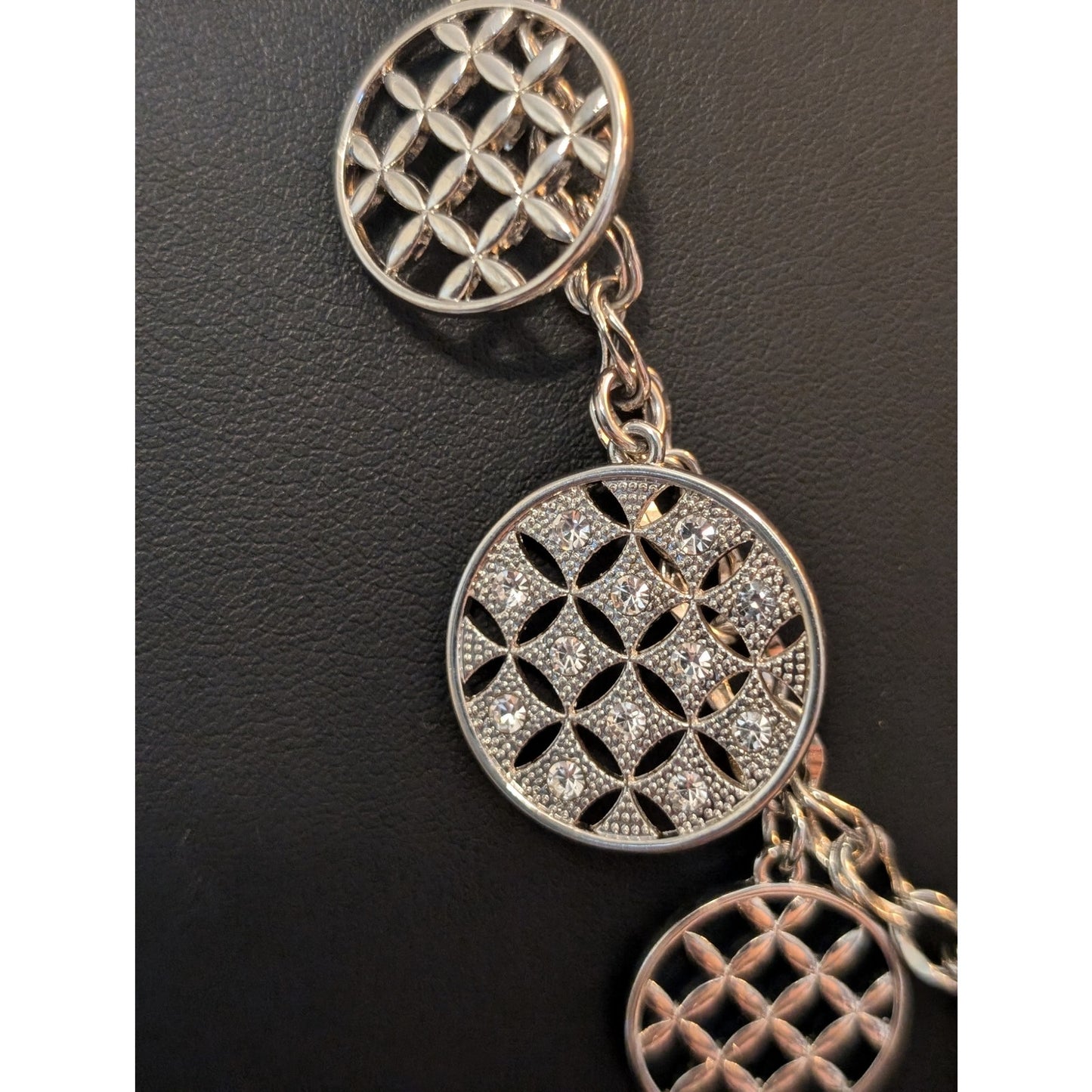Charter Club Silver Tone Rhinestone Disk Charm Necklace & Matching Bracelet