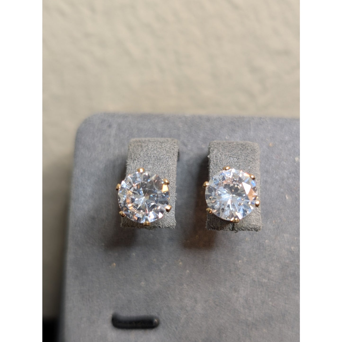 Gold Tone Six Prong Large CZ Post Stud Earrings