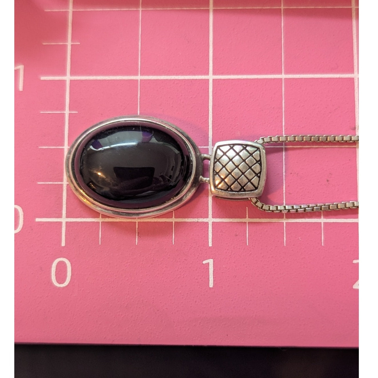 Vintage 925 Sterling Silver Black Onyx Pendant 18" Box Chain Necklace 10.82g