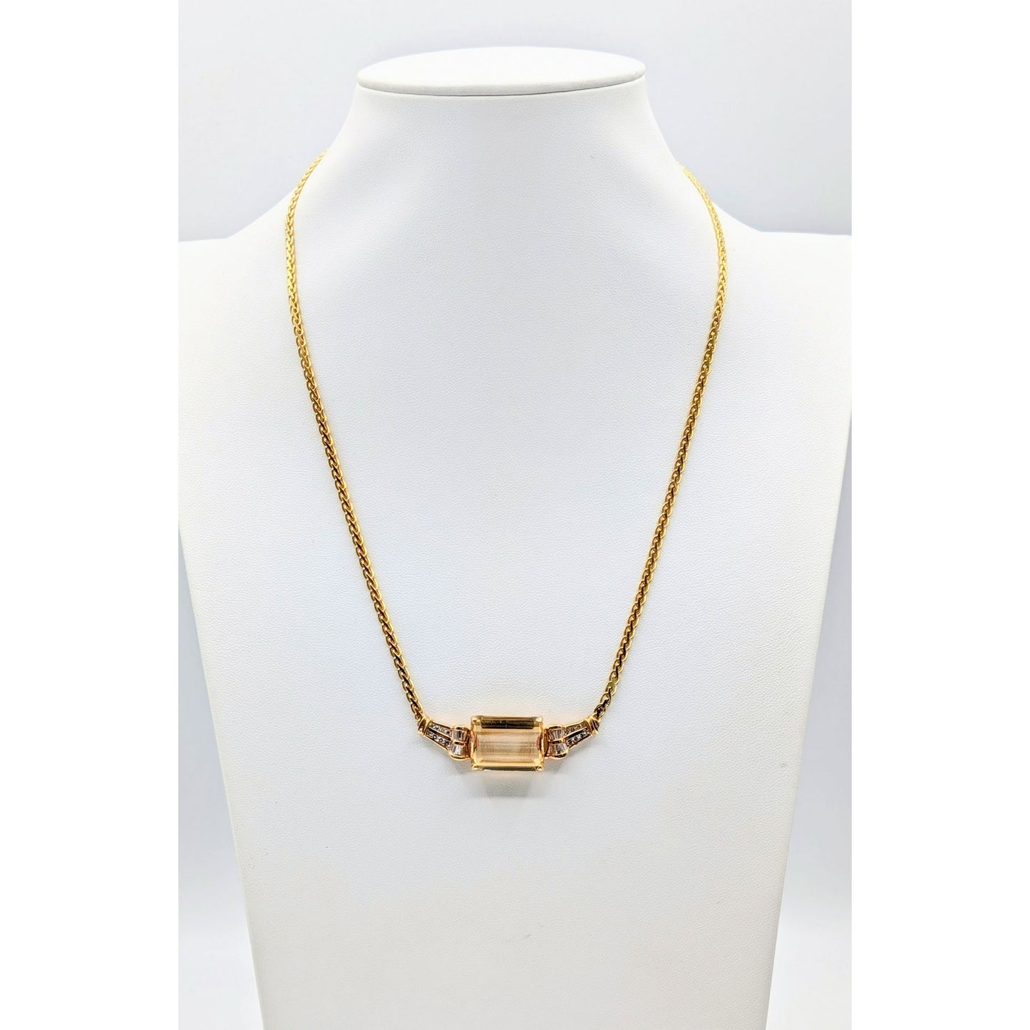 14K Yellow Gold Citrine & Diamond Necklace & Pierced Earring Jewelry Set 25.35g