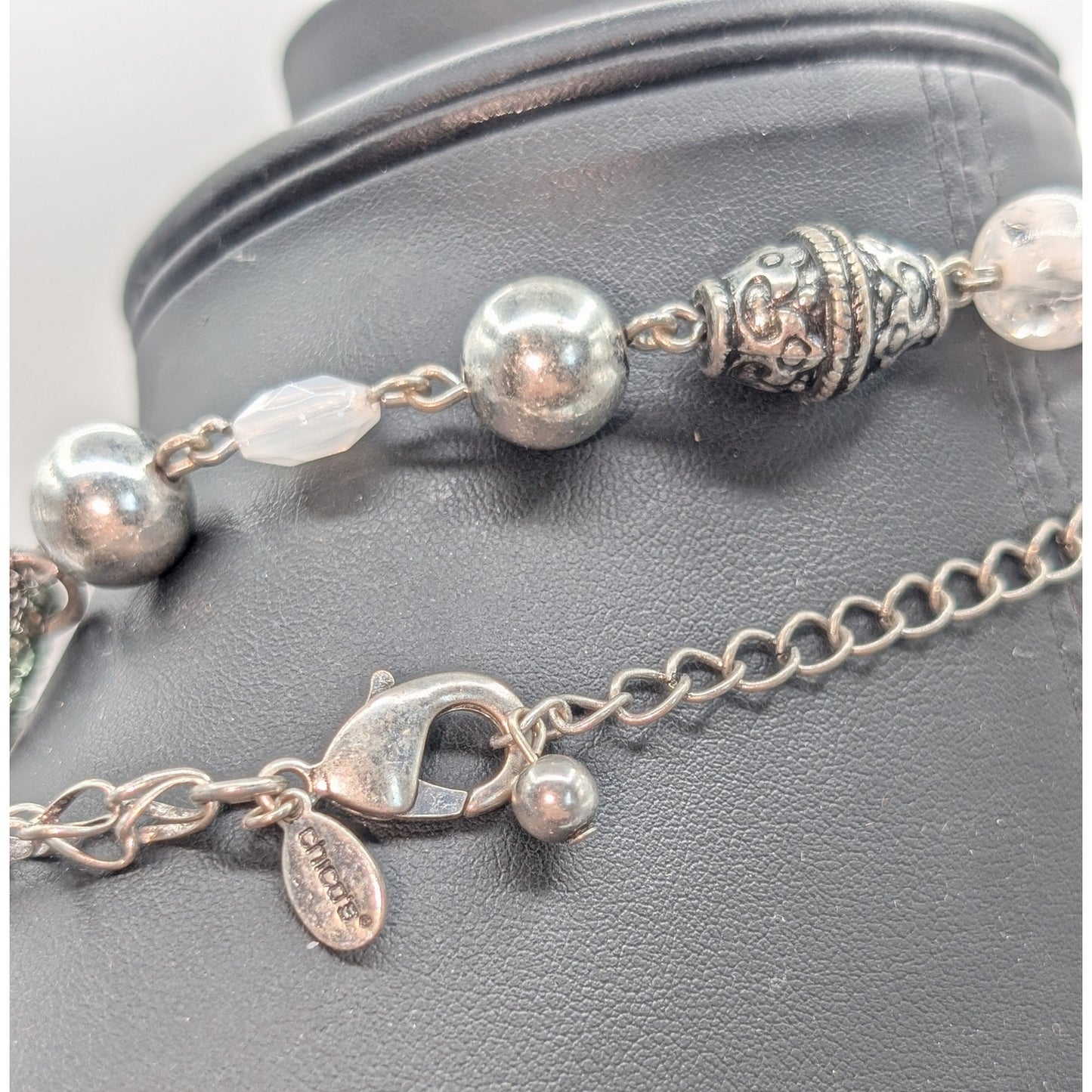 Chico's Silver Tone Multi-Bead Station Approximately 44" Long Necklace