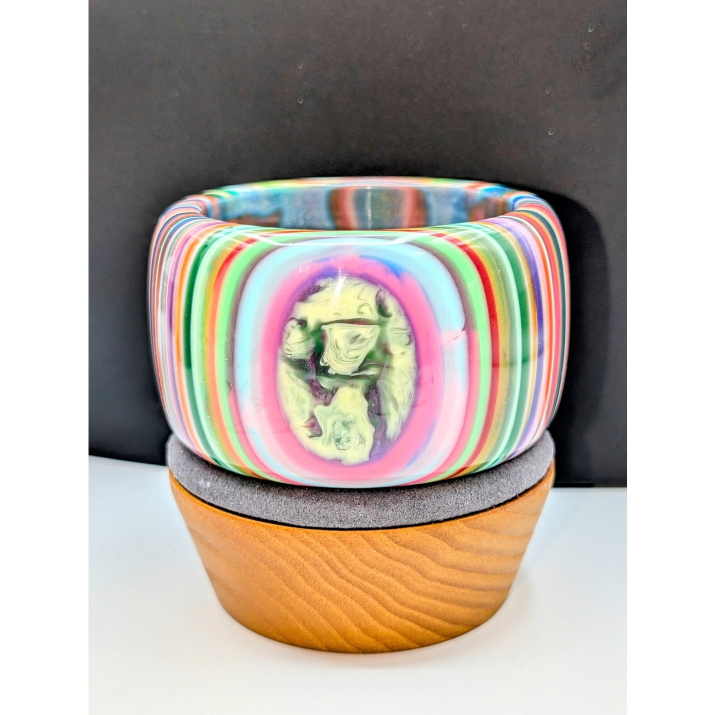 Carlos Sobral, Brazil, RARE! Signed Wide Rainbow Stripe Resin Bangle Bracelet