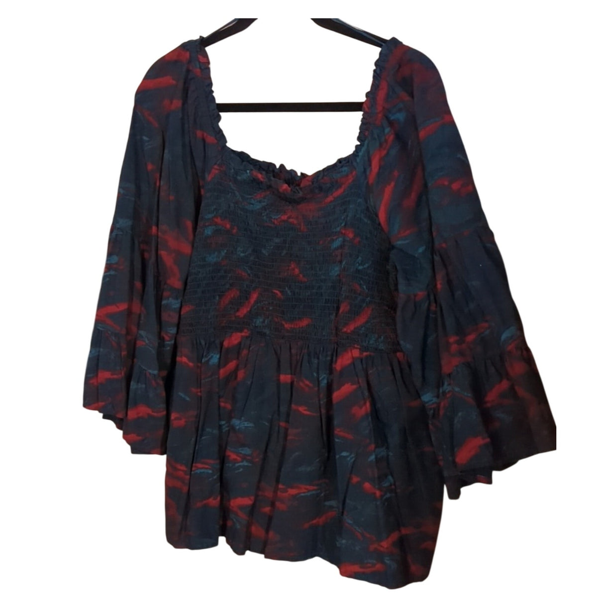 Terra & Sky Womens Plus Size 1X Smock Top Blouse Square neck Bell Sleeve