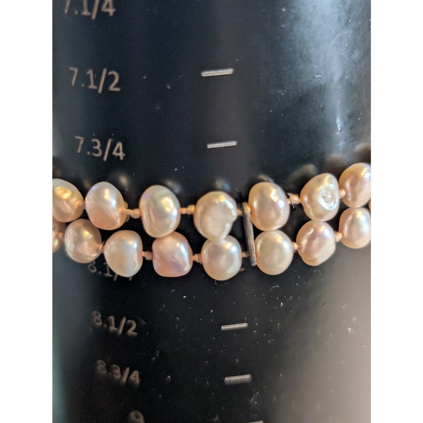 Pink Freshwater Pearl Double Strand Knotted Sterling Silver Clasp 8.25" Bracelet