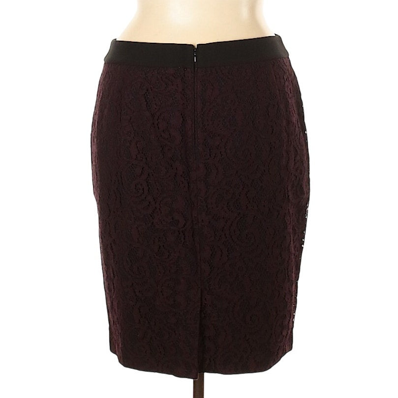 Loft Ann Taylor Purple Lace Short Pencil Skirt Womens Size 16
