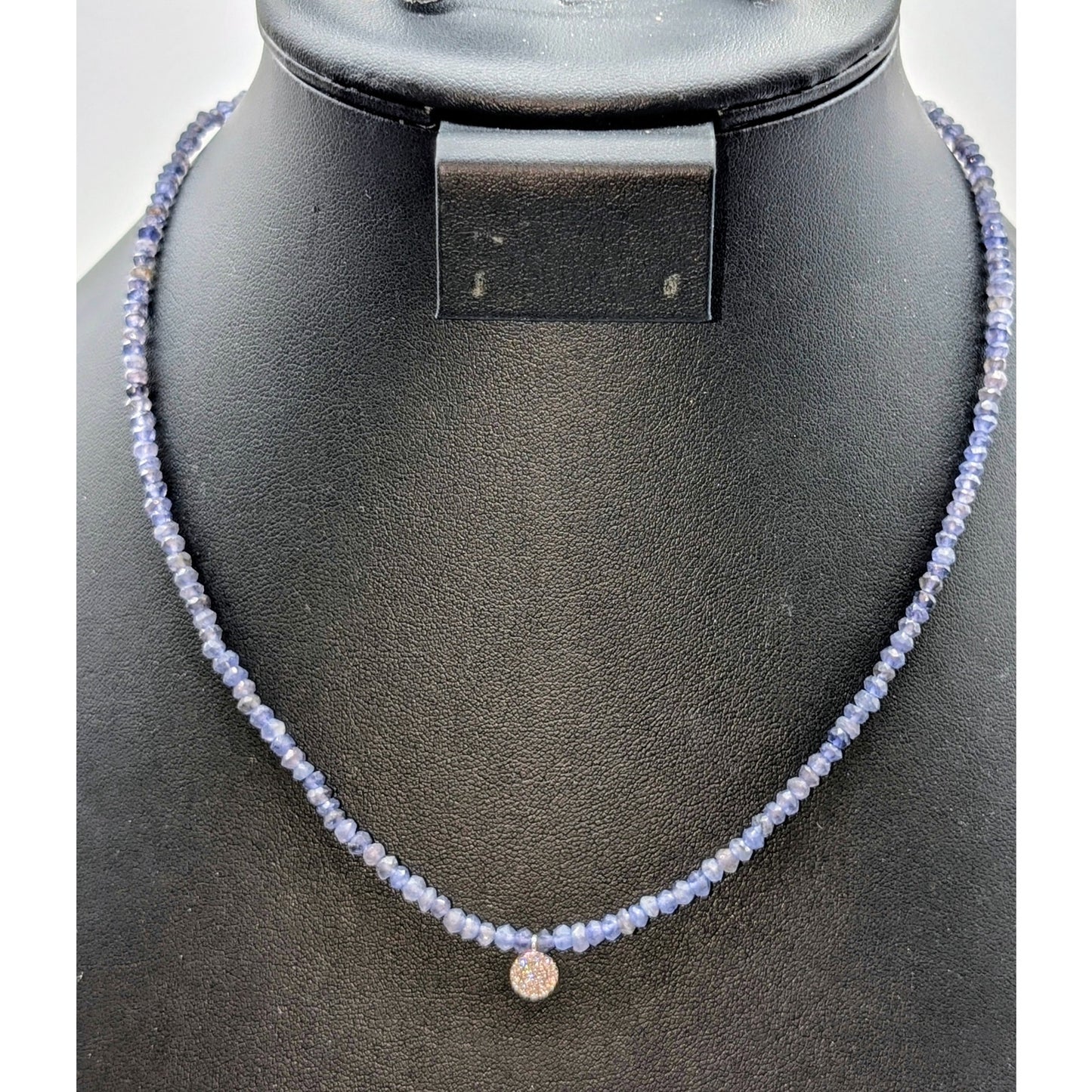 925 Sterling Silver 3mm Tanzanite Crystal Bead Medallion Pendant Necklace