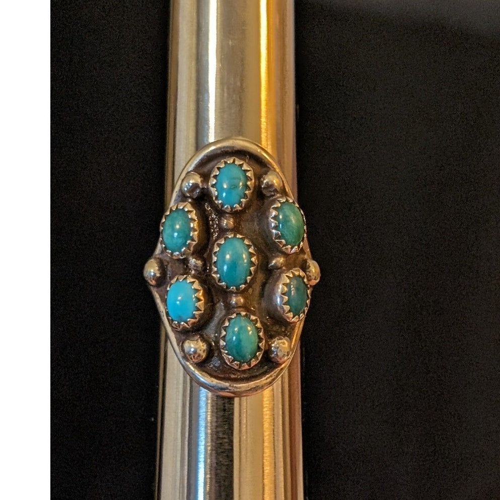 Vtg 925 Sterling Snake Eyes Turquoise Signed L. Henderson 80s Ring Sz 7.25