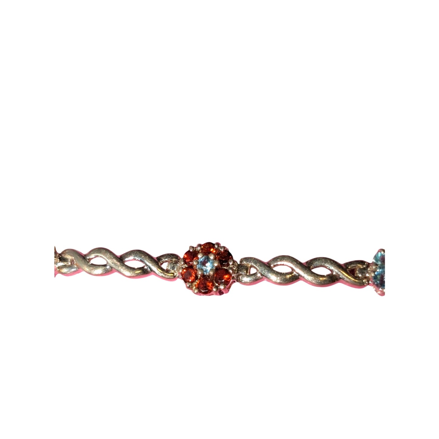 925 Sterling Multi-Color Crystal Flower Cross Over Chain Link Tennis Bracelet