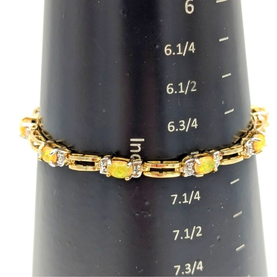 Vintage 925 Sterling Silver Vermeil Cat Eye Fire Opal Tennis Bracelet