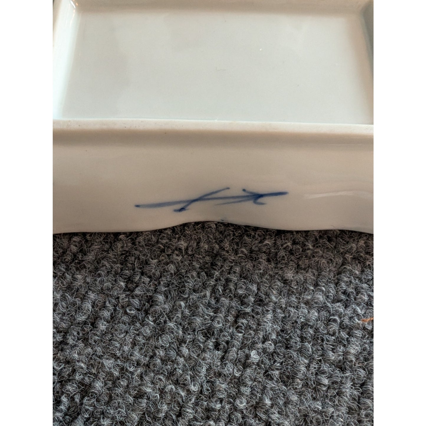 Antique Blue White Scalloped Edge Oblong Misty Landscape Painted Dish