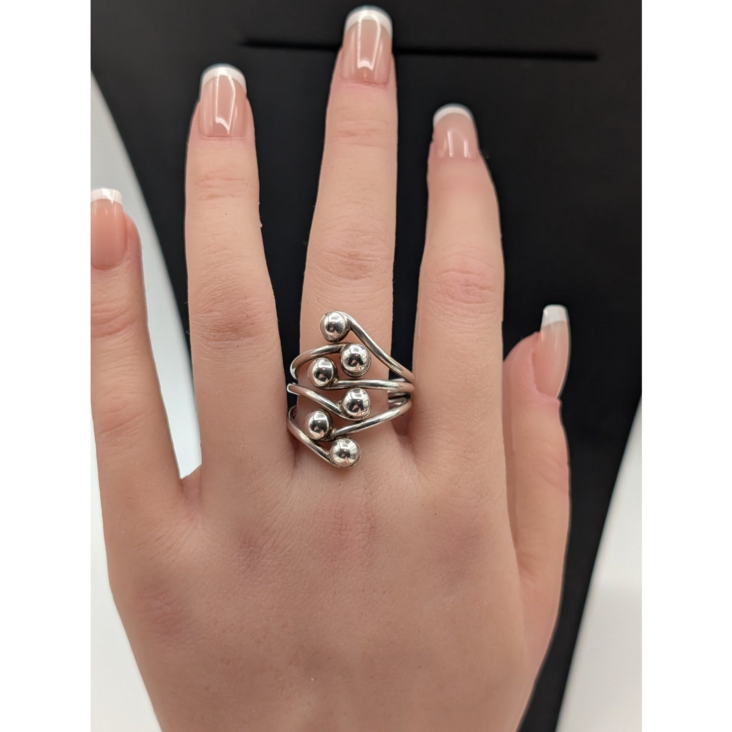Artisan 925 Sterling Silver Modernist Ball Finger Wrap Bypass 10g Ring Sz 10