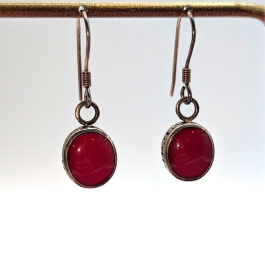 Retired Silpada 925 Sterling Silver Filigree Red Cabochon Stone Drop Earrings