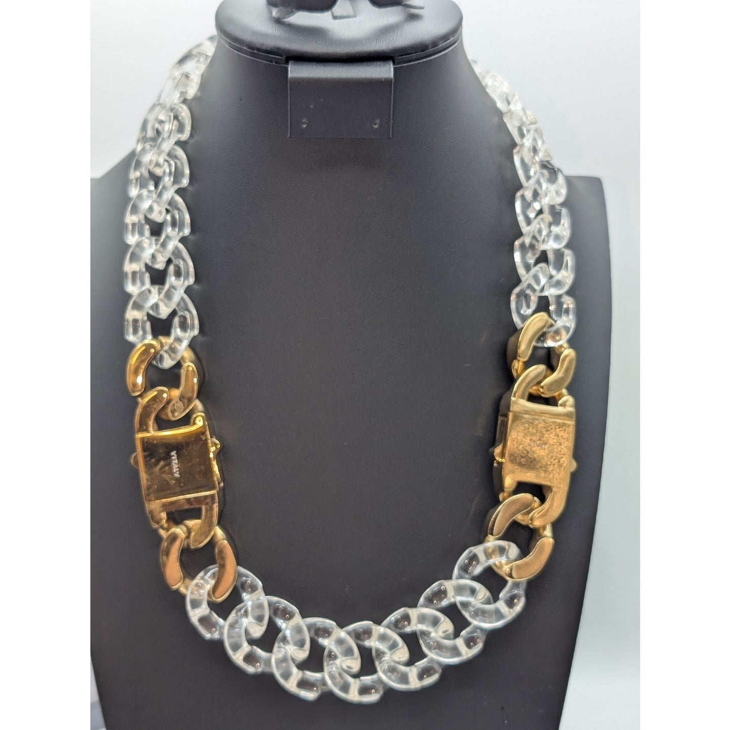 Vitaly Clear Lucite Cuban Chain Gold Tone Buckle Clasp Necklace & Bracelet Set