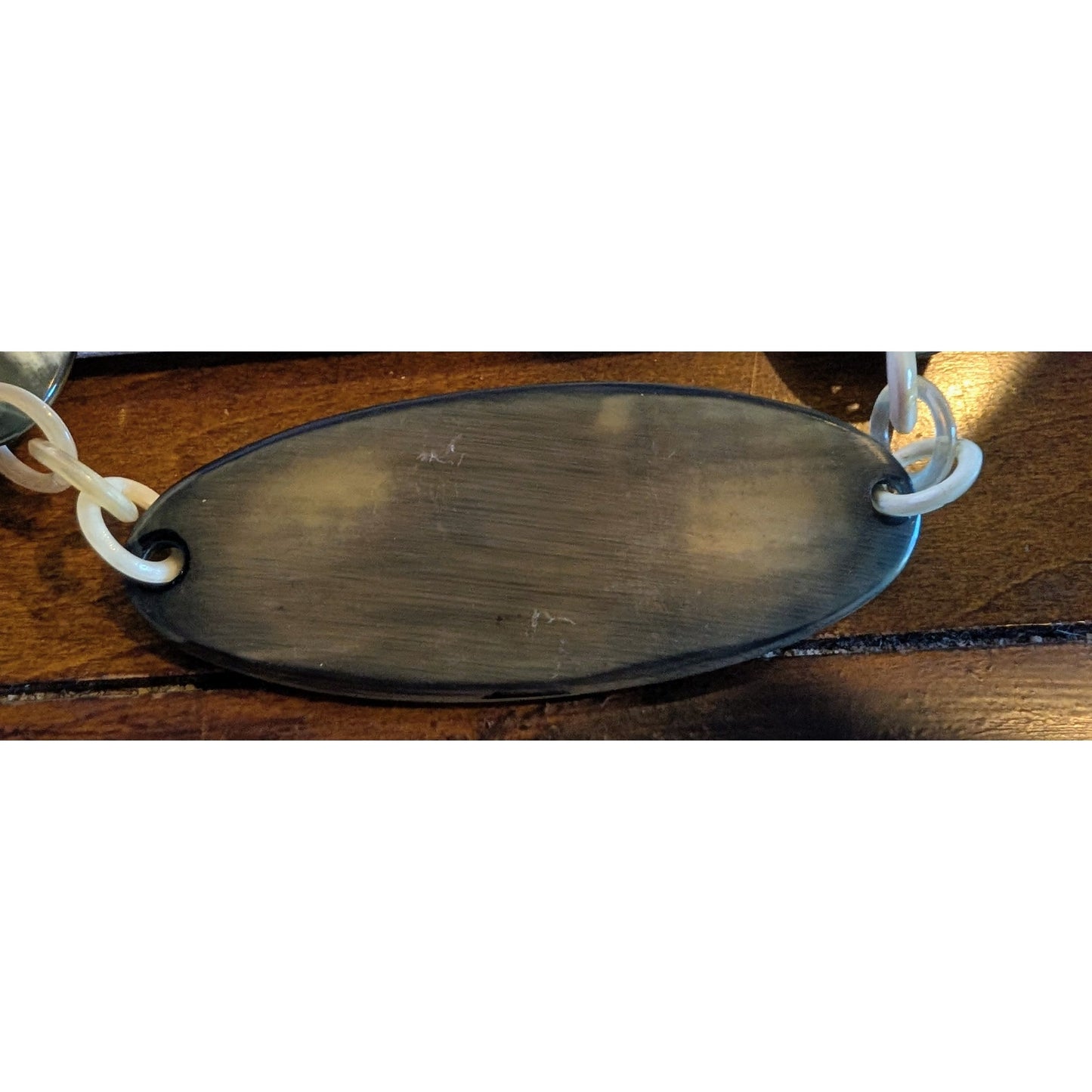 Artisan Created Boho Wood Look Lucite Oval Disk & Loopy Chain 32" Necklace