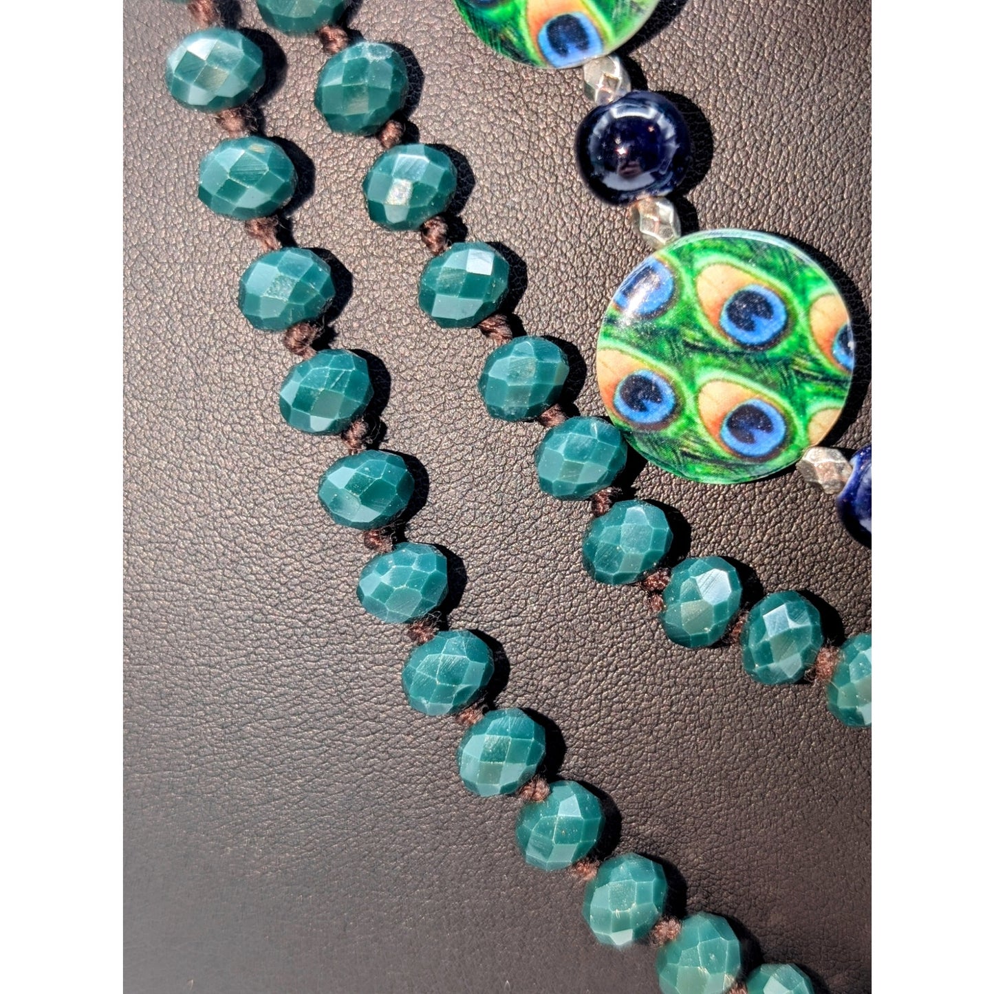Lot of Blue Green Peacock Glass Czech Shell Crystal 3 Necklaces & 4 Bracelets