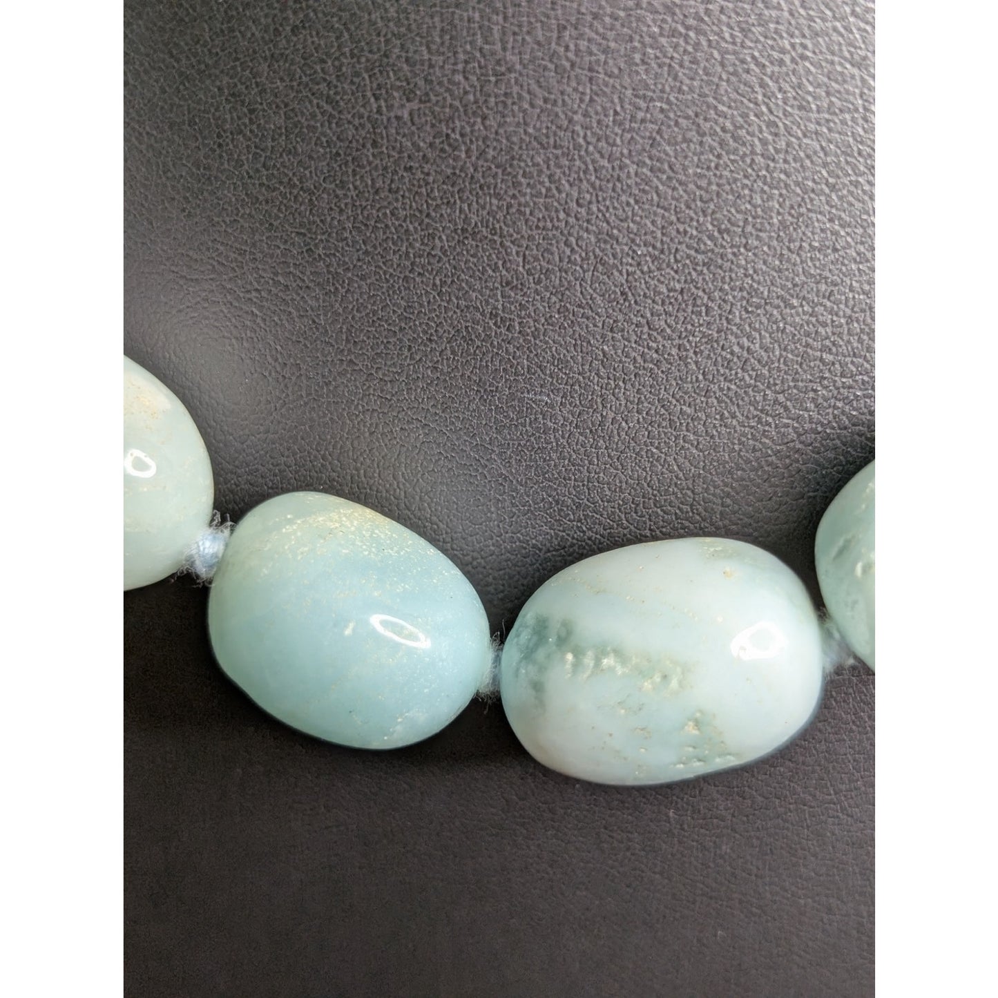 GSJ Sterling Silver Natural Blue Aqua Stone Bead Necklace & Dangle Earring Set