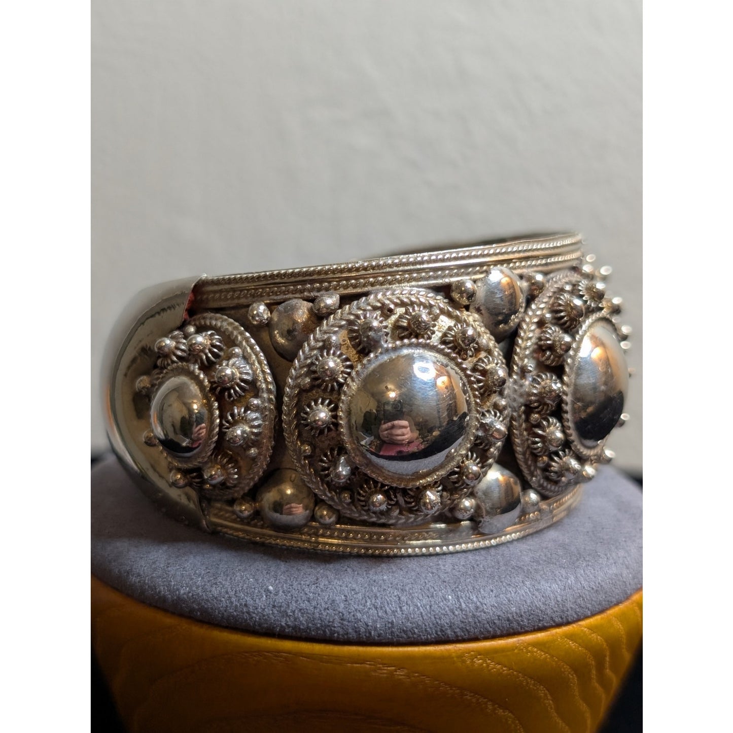 Rare Vintage Antique Siam Sterling Silver 64g 7" Wide Cuff Bracelet