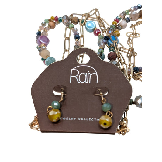 Rain Multi-Strand Beaded Chain Gold Tone Necklace & Earring Set NWT