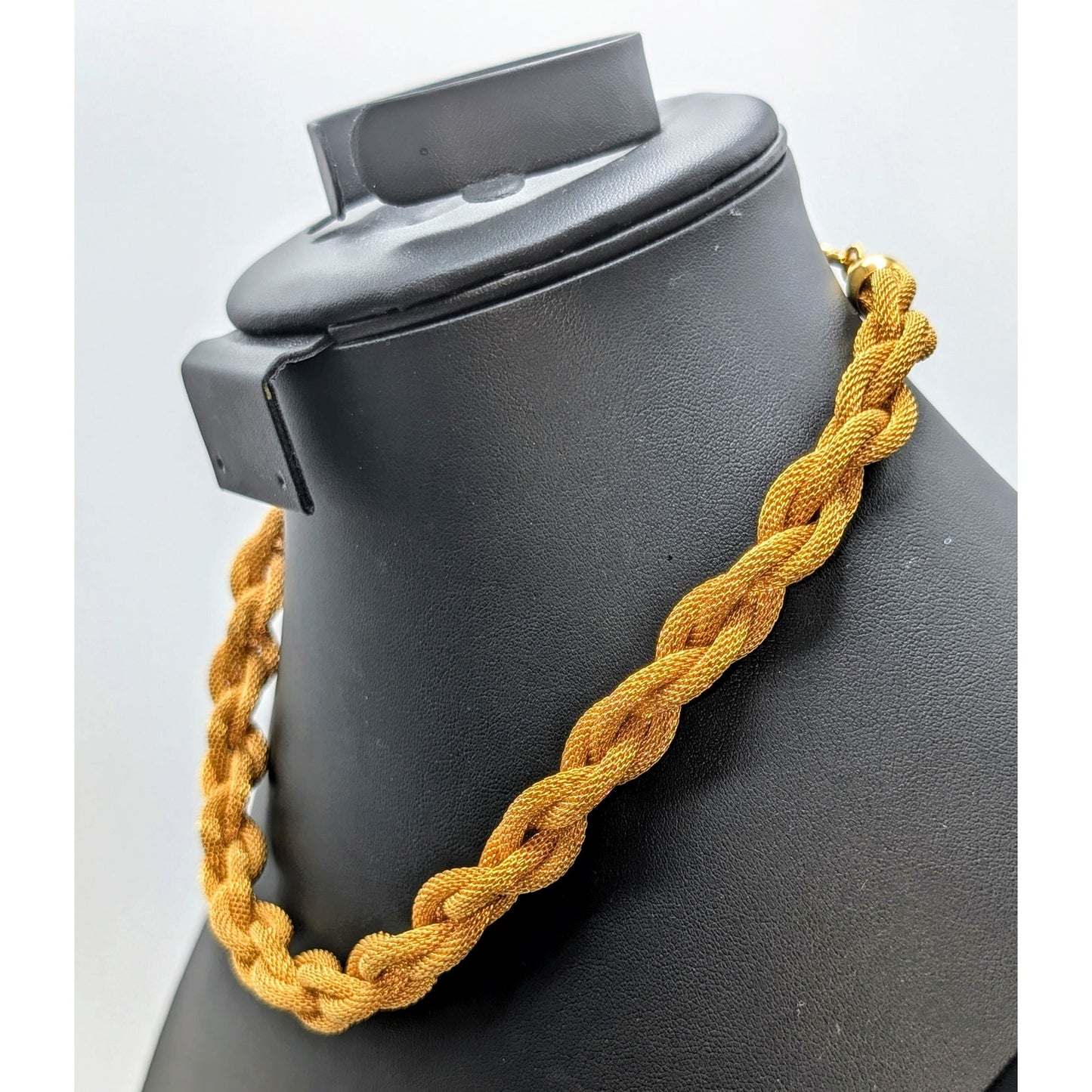 Vintage Monet Gold Tone Braided Mesh 16"-18" Hook Clasp Necklace
