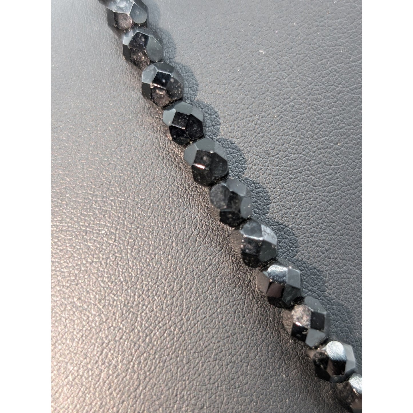 Vintage Black Faceted Glass Crystal Rondelle Bead 18.5" Necklace