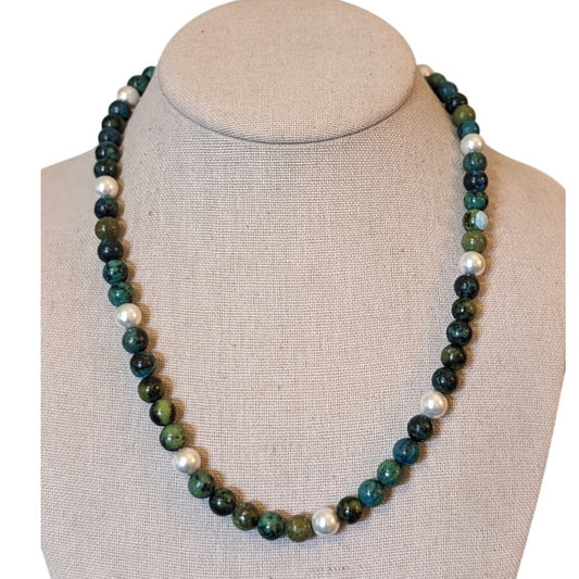 Green Stone Pearl Hematite Beaded Toggle Necklace