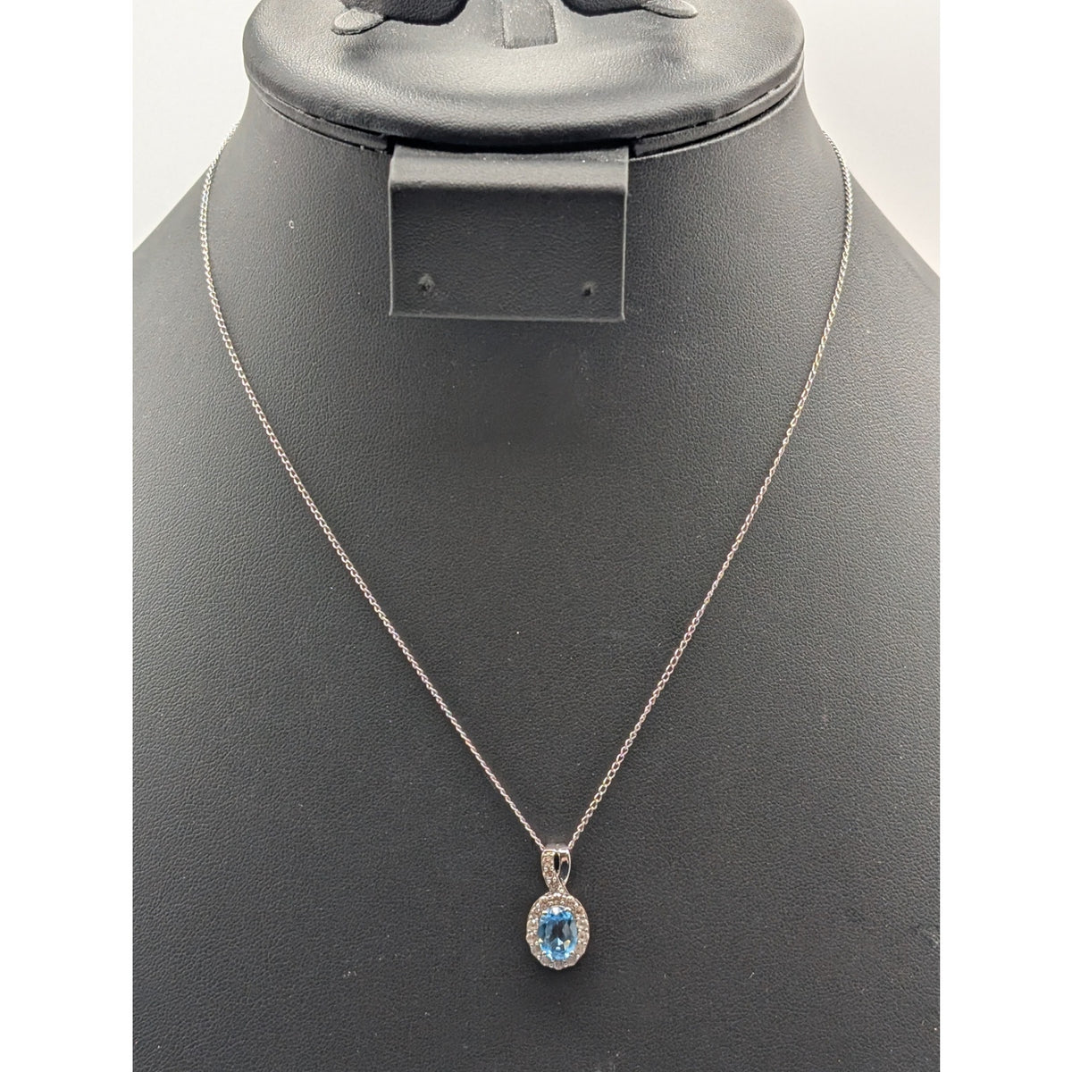 Vtg 925 Sterling Silver Blue & White Topaz Gemstone Pendant 16" Chain Necklace