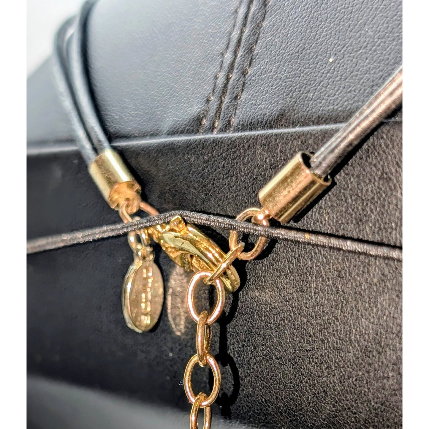 Chico's Black Adjustable Corded Gold Tone Animal Fur Pendant Necklace & Earrings
