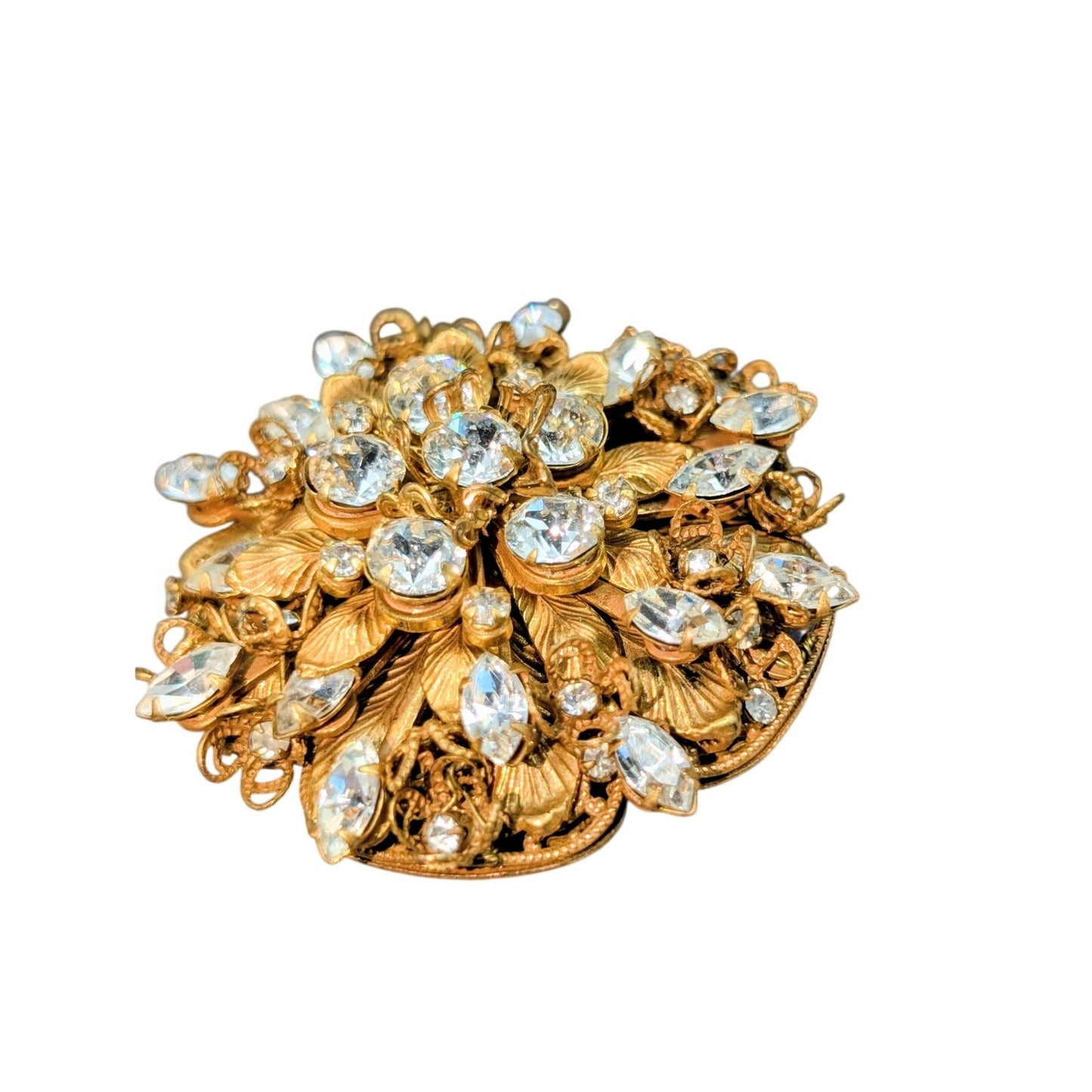 Vintage Signed Amourelle Frank Hess Jeweled Lacy Filigree Brooch