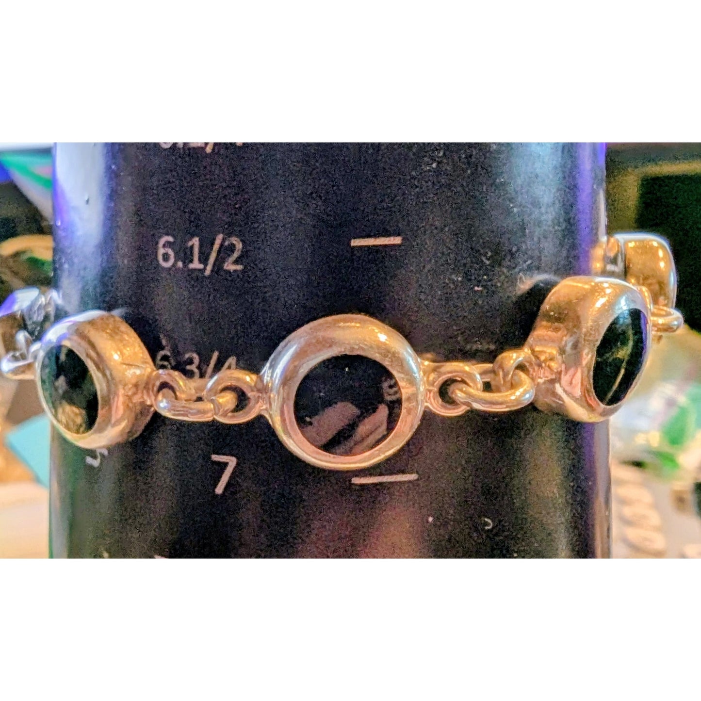 925 Sterling Silver Mexico Black Onyx Box Clasp Vintage Bracelet