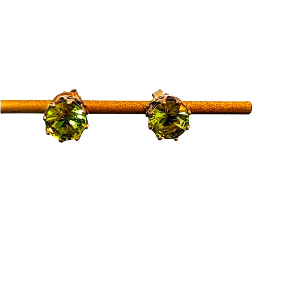 Green Crystal Studs in Fancy Floral Silver Tone Setting