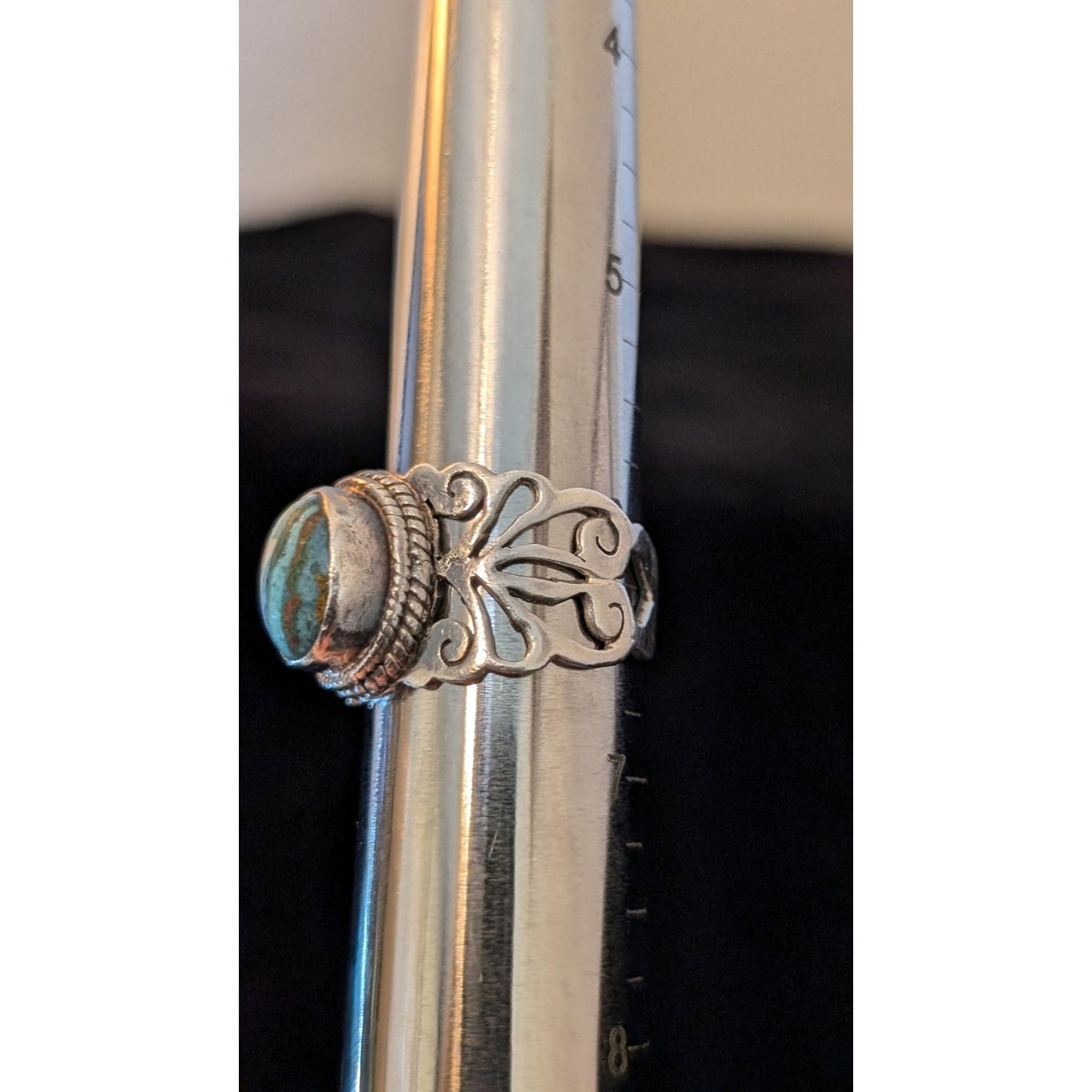 925 Sterling Silver Filigree Rainbow Calsilica Stone Ring Size 6.25