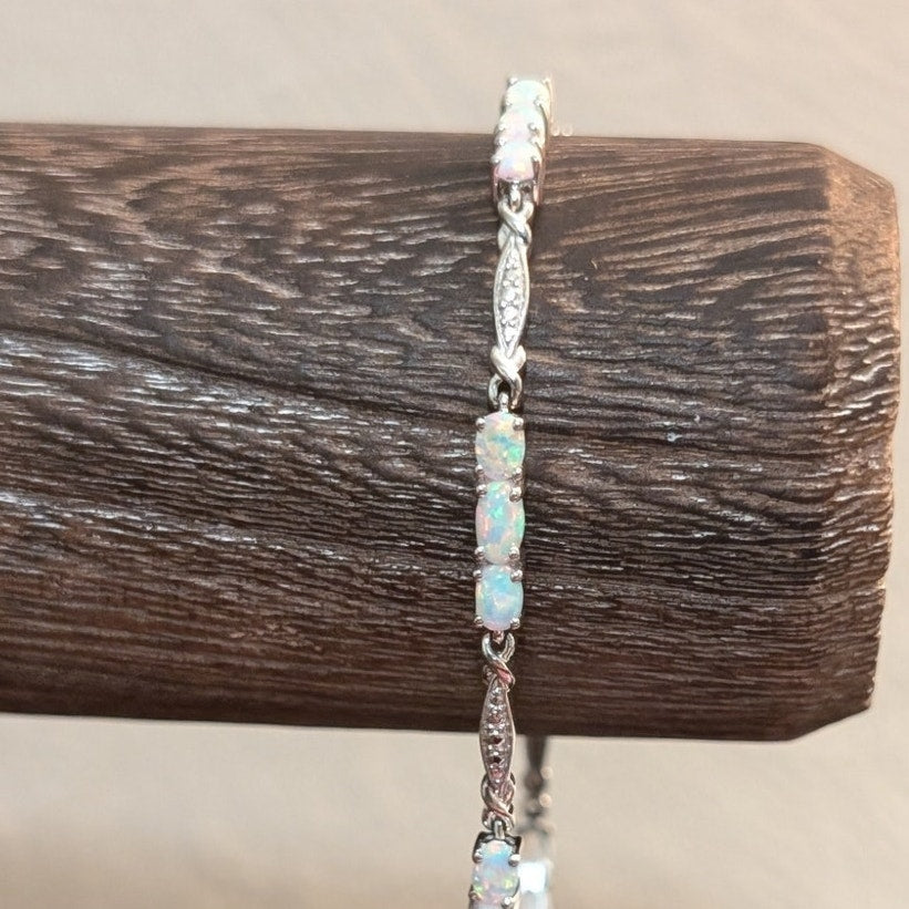 925 Sterling Silver Opal October Birthstone Tennis Bracelet