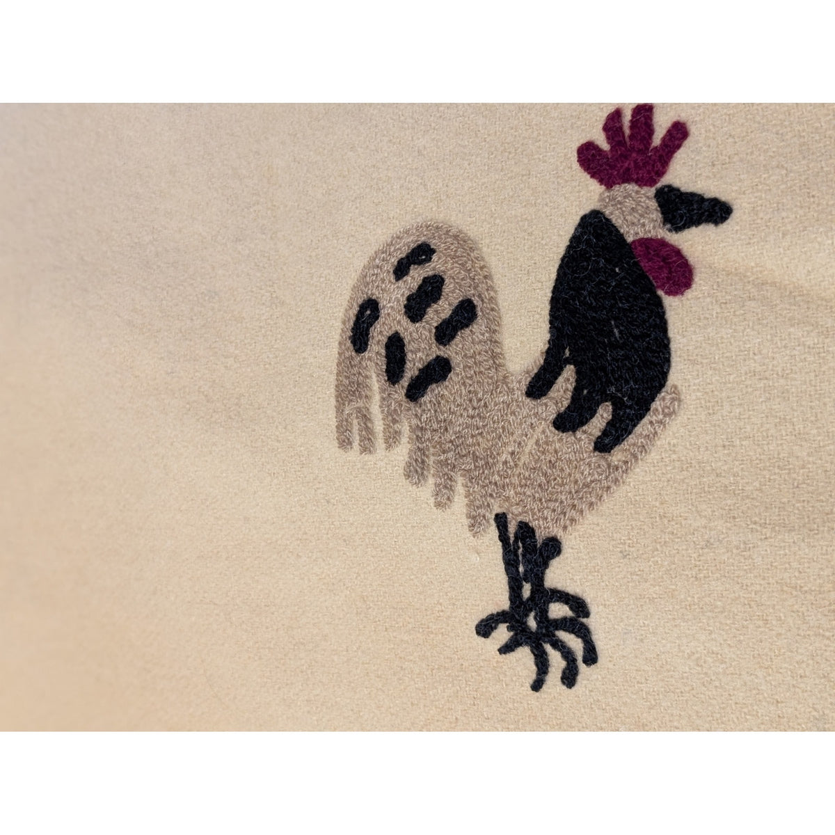 Vintage Tan Burgundy Black White 100% Wool Rooster Throw Blanket 54" X 70