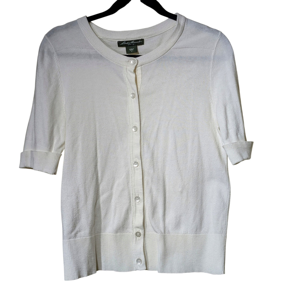 Eddie Bauer Short Rolled Cuff Sleeve Button Front Ribbed Hem Cardigan Womens' S