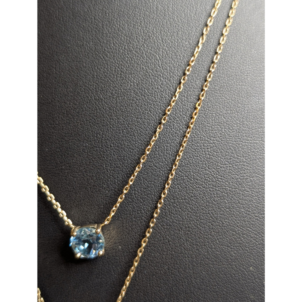 925 Turkey Sterling Vermeil Double Strand Blue Topaz Solitaire Pendant Necklace