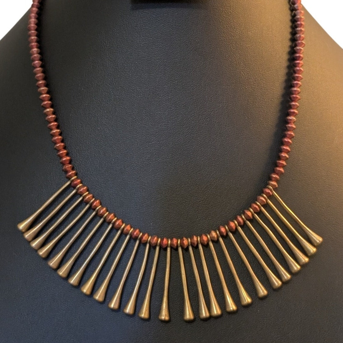 Chico's Metallic Red Bead Gold Tone Fluted Fringe 16.5-20" Necklace