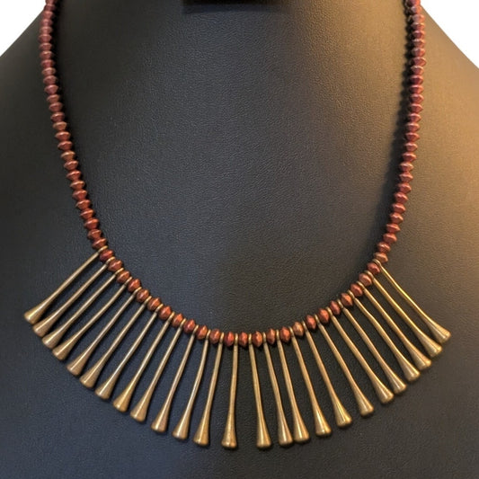Chico's Metallic Red Bead Gold Tone Fluted Fringe 16.5-20" Necklace