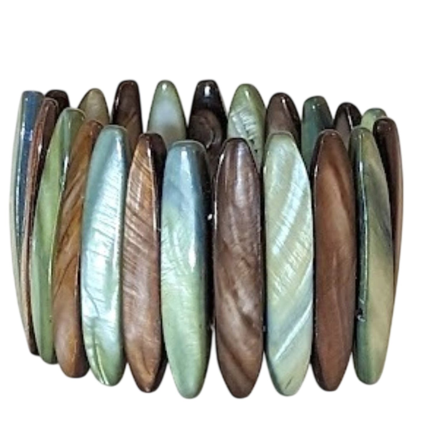 Green and Brown Long Shell Stretch Bracelet