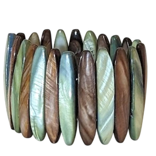 Green and Brown Long Shell Stretch Bracelet