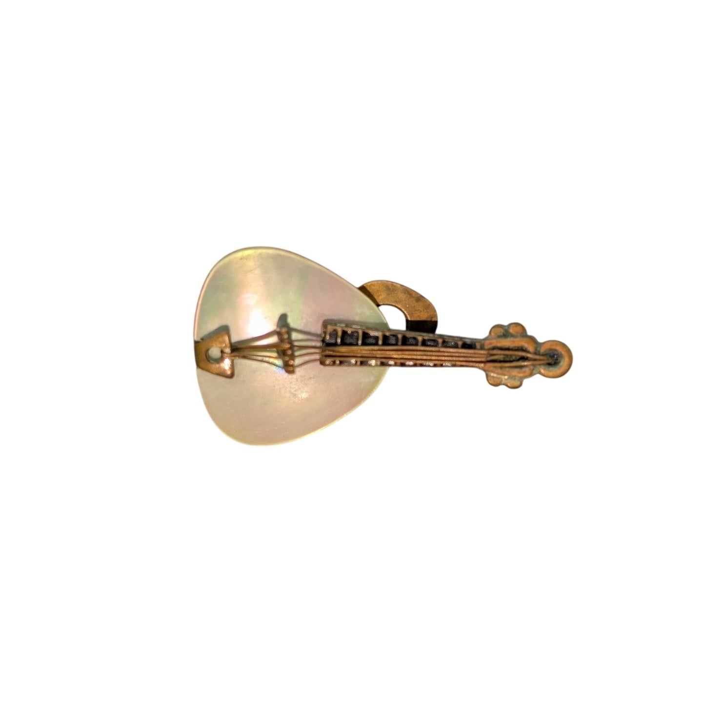 Vtg Single Mother of Pearl Gold Plated Mandolin Germany Made Clip On Earring