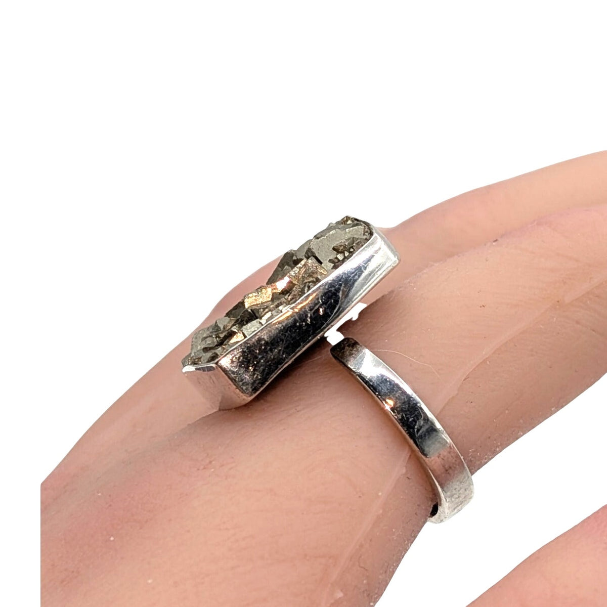 Vintage Chunky Raw Pyrite Druzy 925 Sterling Silver Boho Statement Ring Size 8