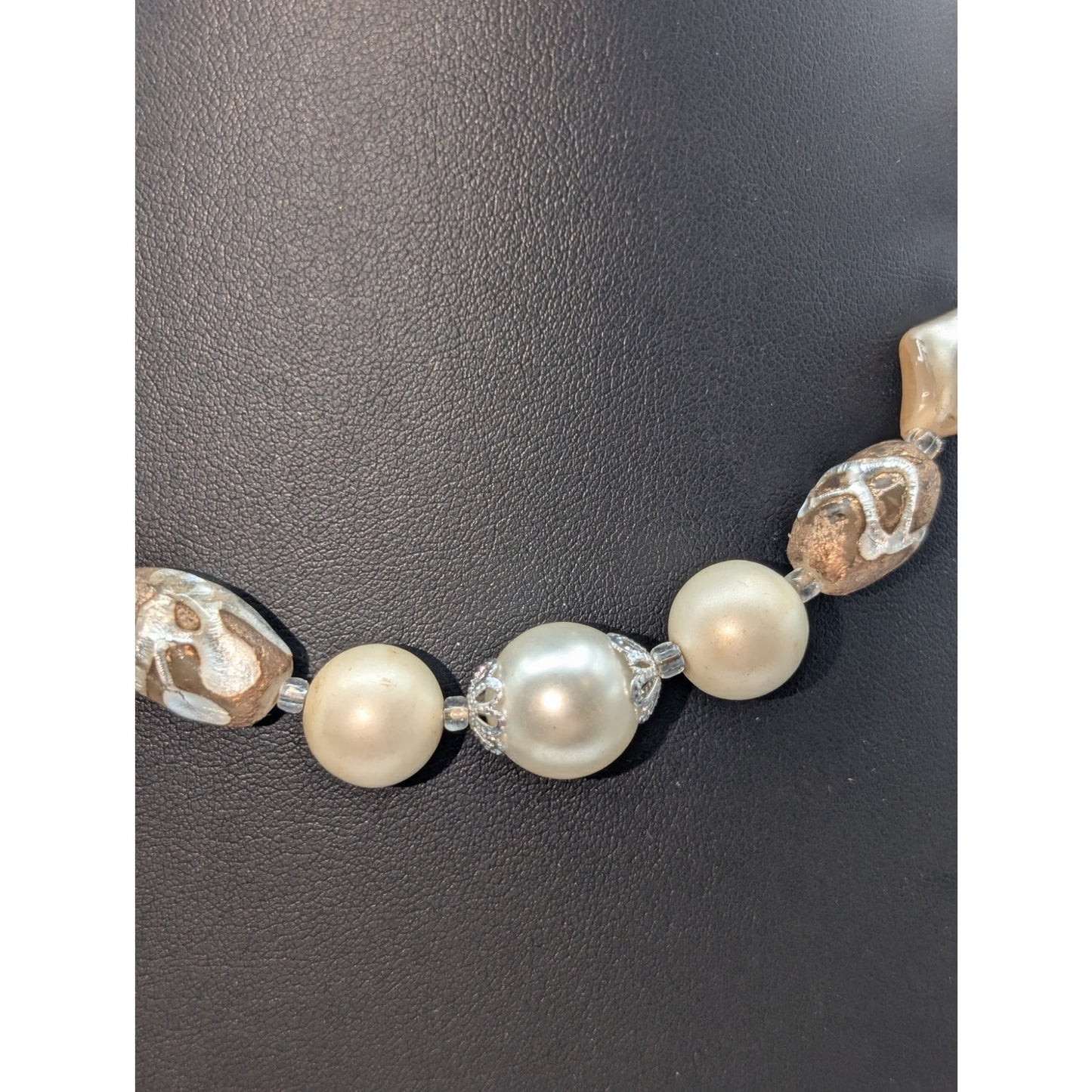 Lot of Two Vintage Glass Bead Glass Crystal Faux Pearl Necklaces