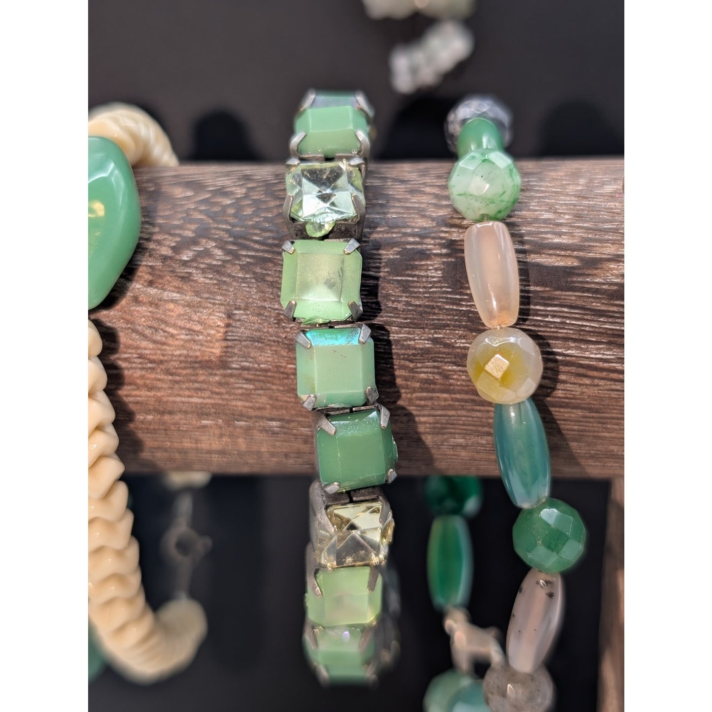 Mixed Lot of Green Stone Theme Jewelry 1 Necklace 4 Bracelets 1 Pr Earrings