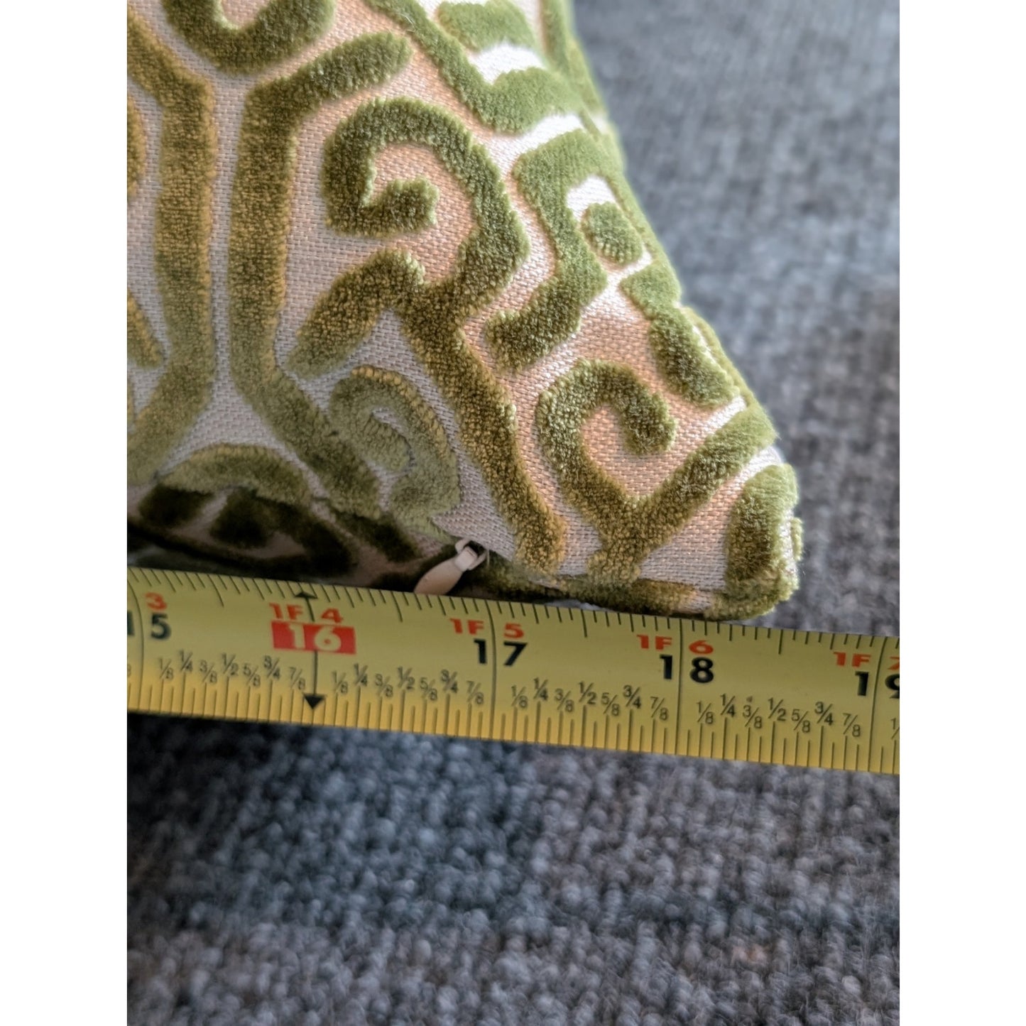 Sag Harbor Green Cut Velvet All Over Design Zippered Duck Feather Insert Pillow