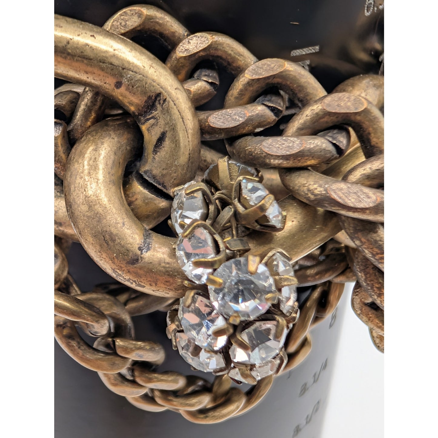 J.Crew Brass Plated Chunky Twisted Chain Link Clear Rhinestone Bracelet