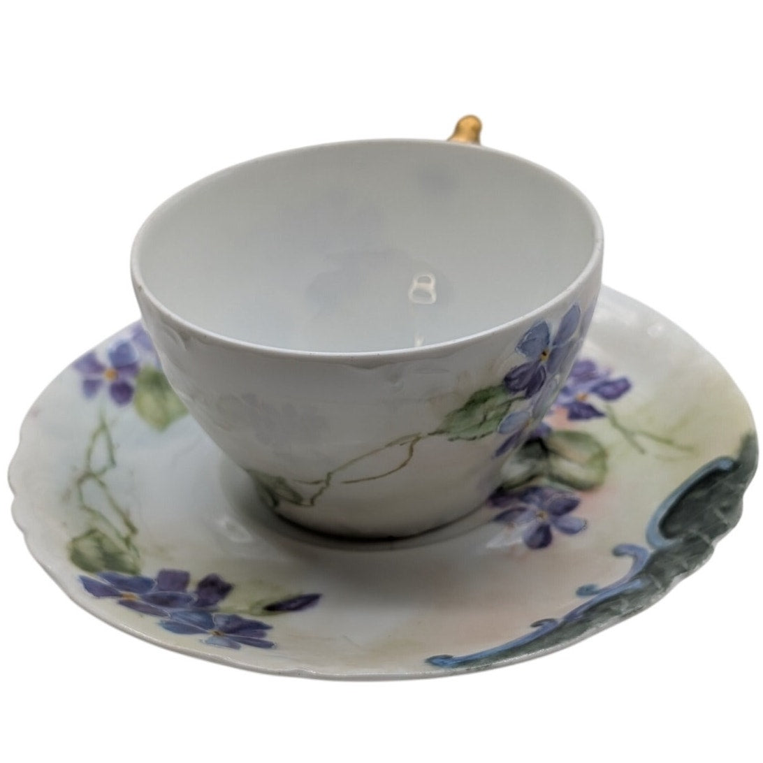 Jpl Jean Pouyat Limoges French Tea Cup And Saucer Purple Violet Flower Gold