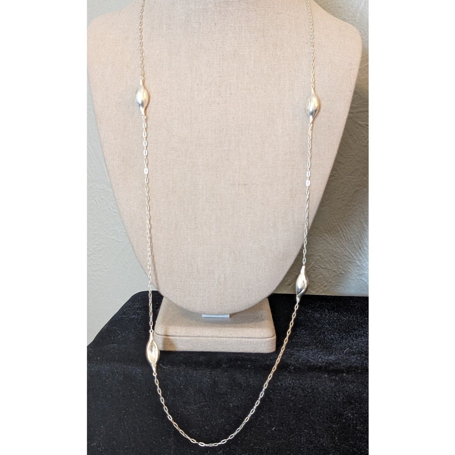 Vintage Silver Plated Snail Shell Bead Drawn Cable Link Chain Necklace